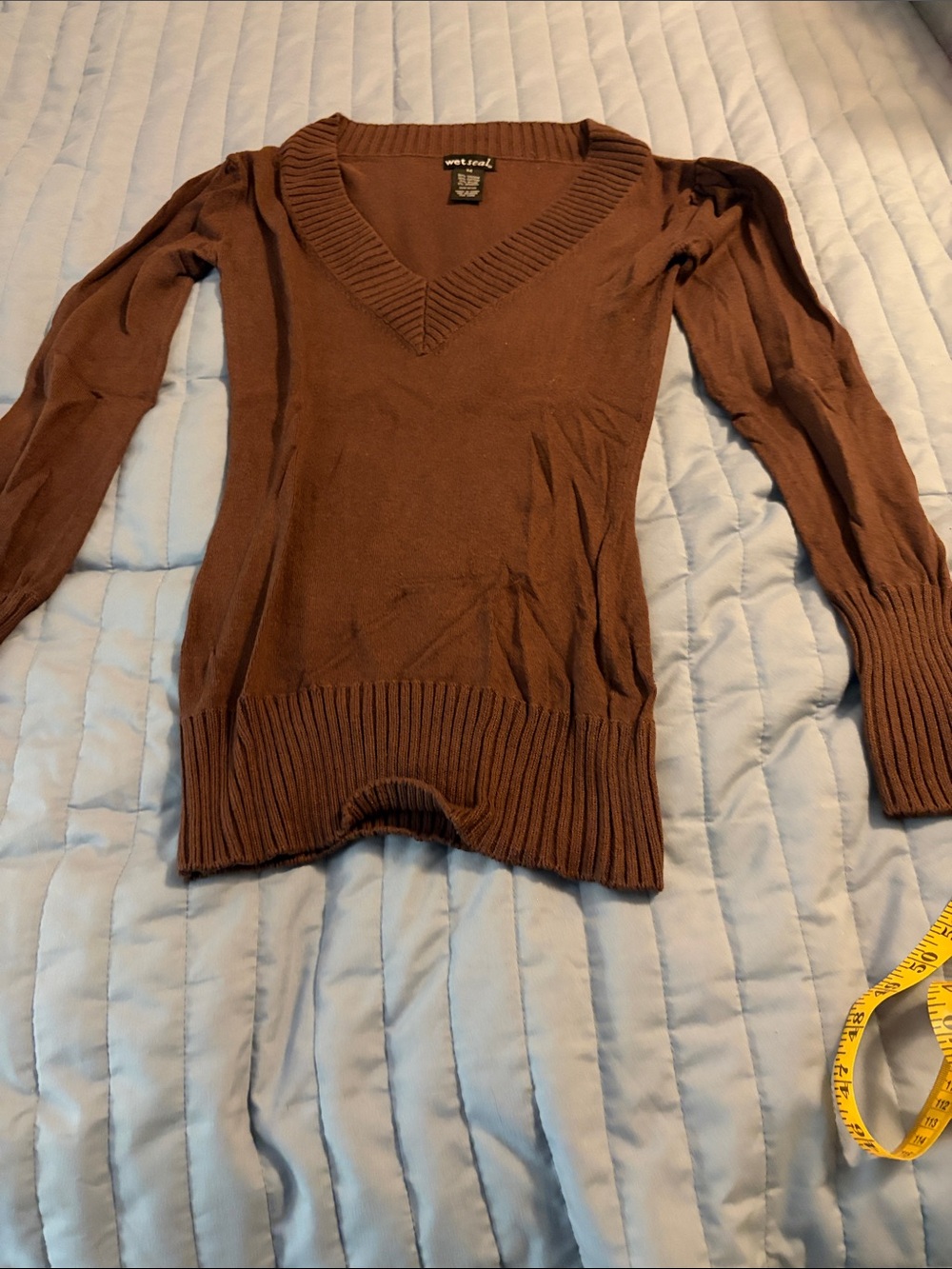Wet Seal Chocolate Brown V-Neck Slim Knit Sweater